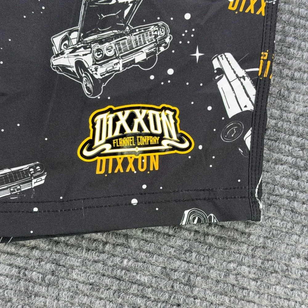 Dixxon Flannel Co Low Places Board Shorts Men 40 Lowrider Car Print Black Yellow